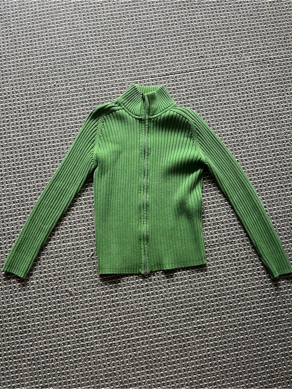 H&M Green Ribbed Zip-Up Knit Sweater